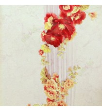 Red yellow White pink grey color leafy flower with carved pillar textured background wallpaper