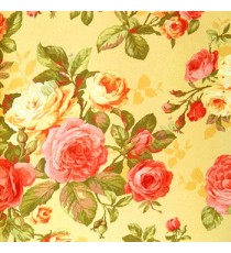 Maroon Pink color beautiful rose with green color small rose buds and green leaf with mustard yellow background wallpaper