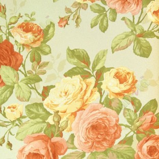 Red yellow color beautiful rose with green color small rose buds and green leaf with beige background wallpaper