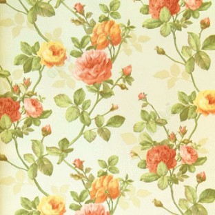Maroon yellow orange color beautiful rose with green color small rose buds and green leaf with hanging rose tree beige background wallpaper