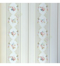 Green white pink grey brown color vertical bold stripes with Traditional flower oval shaped vertical stripes texture lines wallpaper