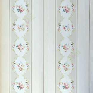 Green white pink grey brown color vertical bold stripes with Traditional flower oval shaped vertical stripes texture lines wallpaper