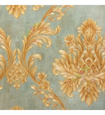 Traditional big damask design green brown gold embossed carved pattern palace decorative wallpaper