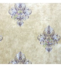 Purple brown silver color small size damask pattern embossed designs carved designs line wallpaper