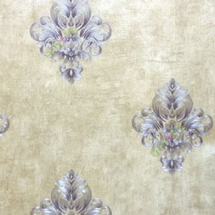Purple brown silver color small size damask pattern embossed designs carved designs line wallpaper