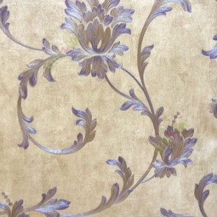 Big floral swirl damask purple brown beige color beautiful look traditional pattern wallpaper