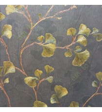 Natural black green gold copper color beautiful floral pattern long stem support leaf designs wallpaper