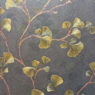 Natural black green gold copper color beautiful floral pattern long stem support leaf designs wallpaper