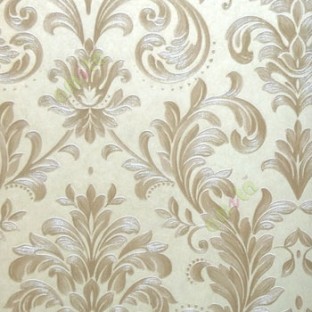 Brown beige color traditional damask carved finished embossed patterns wallpaper