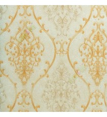 Gold beige color traditional damask design with continues ogee pattern texture carved finished wallpaper