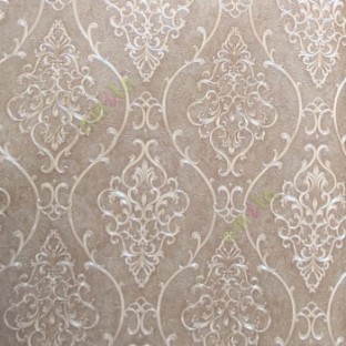 Brown beige gold color traditional damask design with continues ogee pattern texture carved finished wallpaper