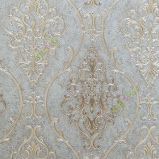 Grey beige gold color traditional damask design with continues ogee pattern texture carved finished wallpaper