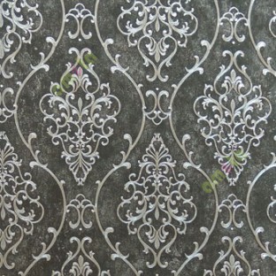 Black silver color traditional damask design with continues ogee pattern texture carved finished wallpaper