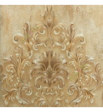 Brown gold beige color big damask pattern texture finished traditional look wallpaper