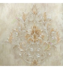 Brown grey gold color big damask pattern texture finished traditional look wallpaper