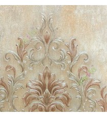 Brown gold grey color big damask pattern texture finished traditional look wallpaper