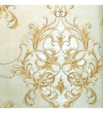 Gold beige grey color traditional damask connected with ball chain texture finished carved pattern wallpaper