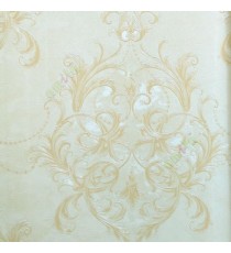 Gold beige color traditional damask connected with ball chain texture finished carved pattern wallpaper