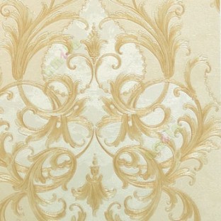 Gold beige color traditional damask connected with ball chain texture finished carved pattern wallpaper
