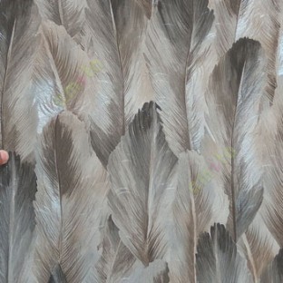 Brown beige grey color big bird feather natural full feather pattern texture carved finished wallpaper