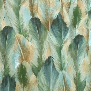 Blue gold green beige color big bird feather natural full feather pattern texture carved finished wallpaper