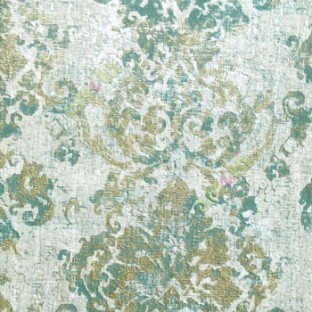 Traditional big damask green blue beige color texture finished palace look pattern wallpaper