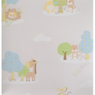Kids yellow brown beige tree with horse mouse home décor wallpaper