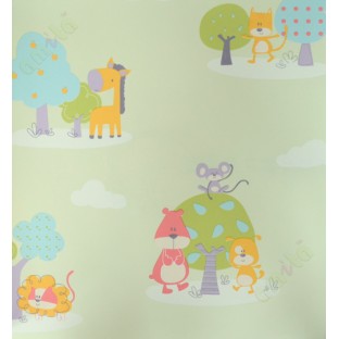 Kids green yellow blue tree with horse mouse home décor wallpaper