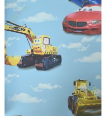 Kids blue red car bulldozer cloud home décor wallpaper