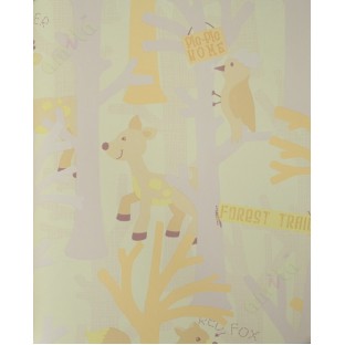 Kids beige purple woodpecker deer squirrel tree home décor wallpaper