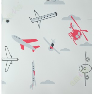 Kids white red black aeroplain helicopter home décor wallpaper