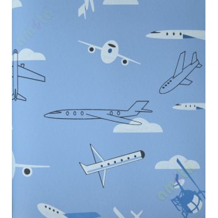 Kids white blue black aeroplain helicopter home décor wallpaper