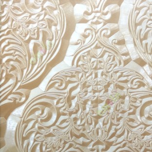 Beige cream color traditional damask carved floral leaf texture pattern floral buds big leaf wallpaper
