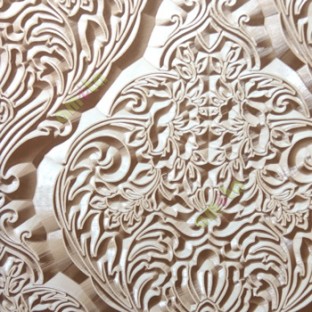 Brown cream color traditional damask carved floral leaf texture pattern floral buds big leaf wallpaper