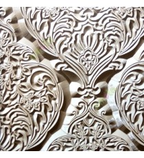 Dark brown cream color traditional damask carved floral leaf texture pattern floral buds big leaf wallpaper