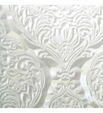 Grey cream color traditional damask carved floral leaf texture pattern floral buds big leaf wallpaper