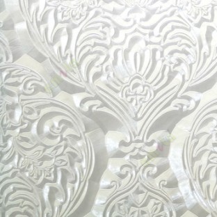 Grey cream color traditional damask carved floral leaf texture pattern floral buds big leaf wallpaper