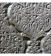 Black grey color traditional damask carved floral leaf texture pattern floral buds big leaf wallpaper