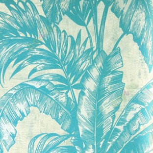 Blue big banana leaf and ferns swirl jungle plants beige background traditional looks wallpaper