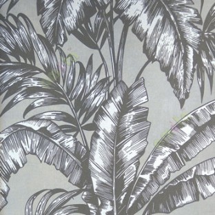 Black beige big banana leaf and ferns swirl jungle plants grey background traditional looks wallpaper