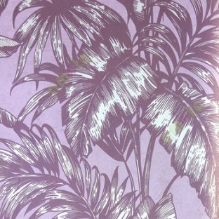 Dark purple beige big banana leaf and ferns swirl jungle plants purple background traditional looks wallpaper