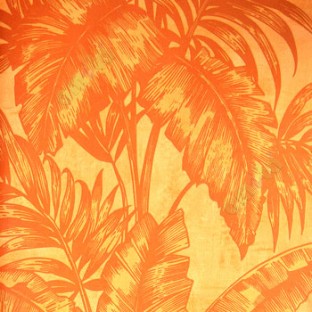 Dark orange color big banana leaf and ferns swirl jungle plants dark orange background traditional looks wallpaper