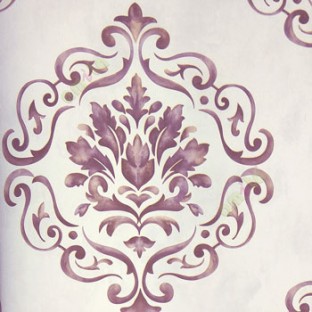 Traditional mix dark purple cream big damask in cleared lines in fine texture white background wallpaper