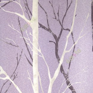 Contemporary designer tree patterns with grey black cream texture leafless tree and purple cream mix sprinkled background color wallpaper