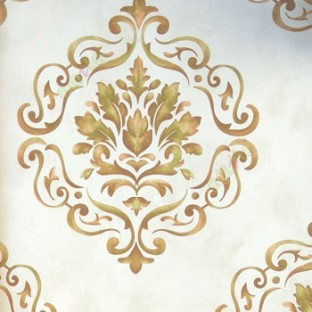Traditional mix brown yellow green big damask in cleared lines in fine texture light brown cream background wallpaper