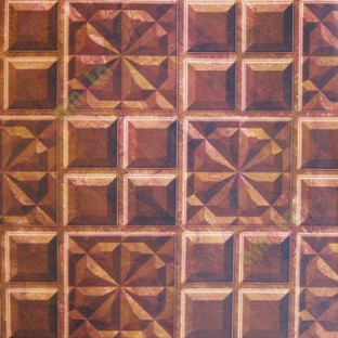 Dark brown maroon beige color traditional star square carved designs 3D look marvel texture checks pattern cut pieces of stone home décor wallpaper