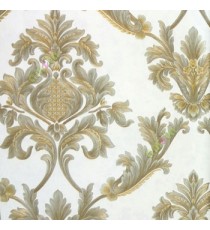 Brown beige gold color beautiful big damask design flower leaf swirls checks traditional floral pattern home décor wallpaper