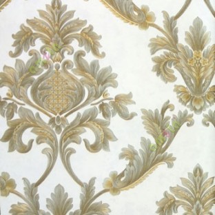 Brown beige gold color beautiful big damask design flower leaf swirls checks traditional floral pattern home décor wallpaper