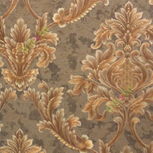 Brown gold color beautiful big damask design flower leaf swirls checks traditional floral pattern home décor wallpaper