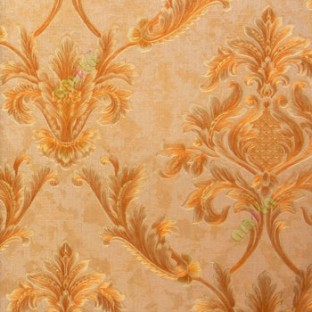 Gold orange color beautiful big damask design flower leaf swirls checks traditional floral pattern home décor wallpaper